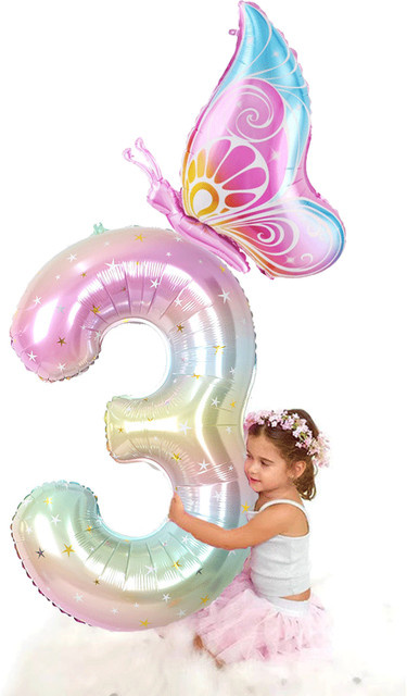 EsenTroye Zahlenballon mit Farbverlauf und Schmetterlings-Design, 40 Zoll, Mehrfarbig, Folienballon für Geburtstag und Babyparty - Bild 1