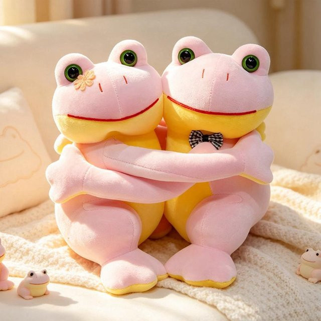 Yiran toy Kawaii Paar Umarmungen Frosch Plüschtier, Rosa Grüner Frosch, 23cm - Bild 1