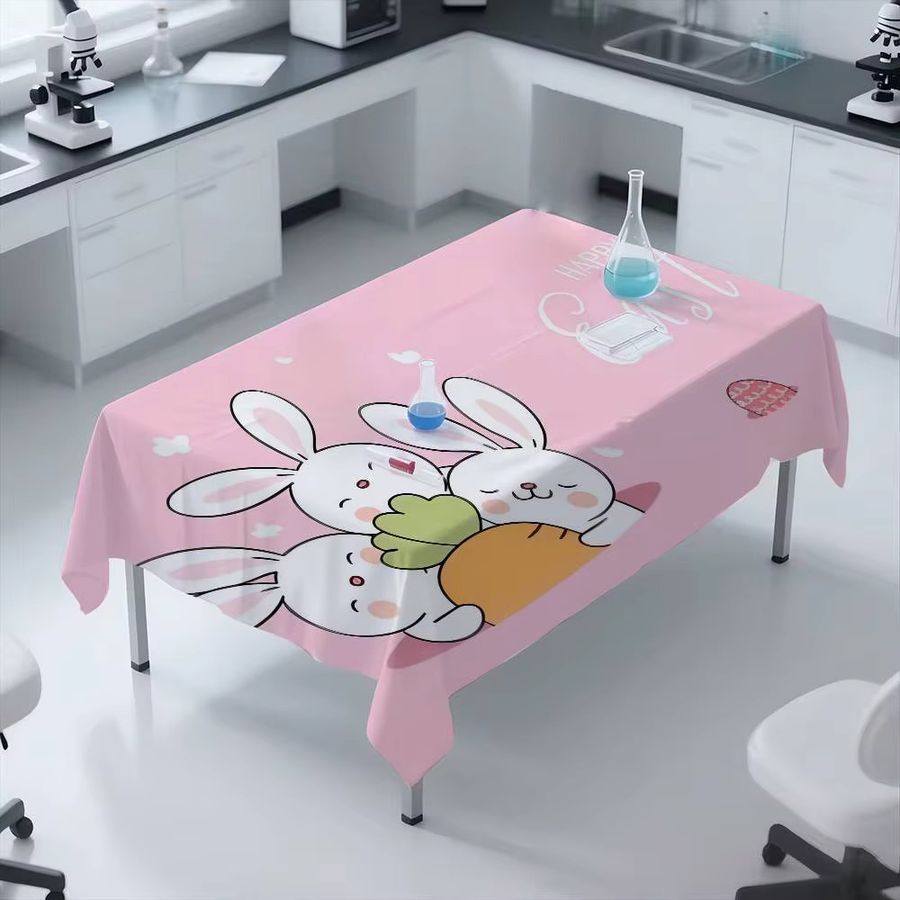 Wasserdichte rechteckige Tischdecke mit Cartoon Kaninchen Motiv in Pink für Party und Weihnachtsdekoration - Bild 2