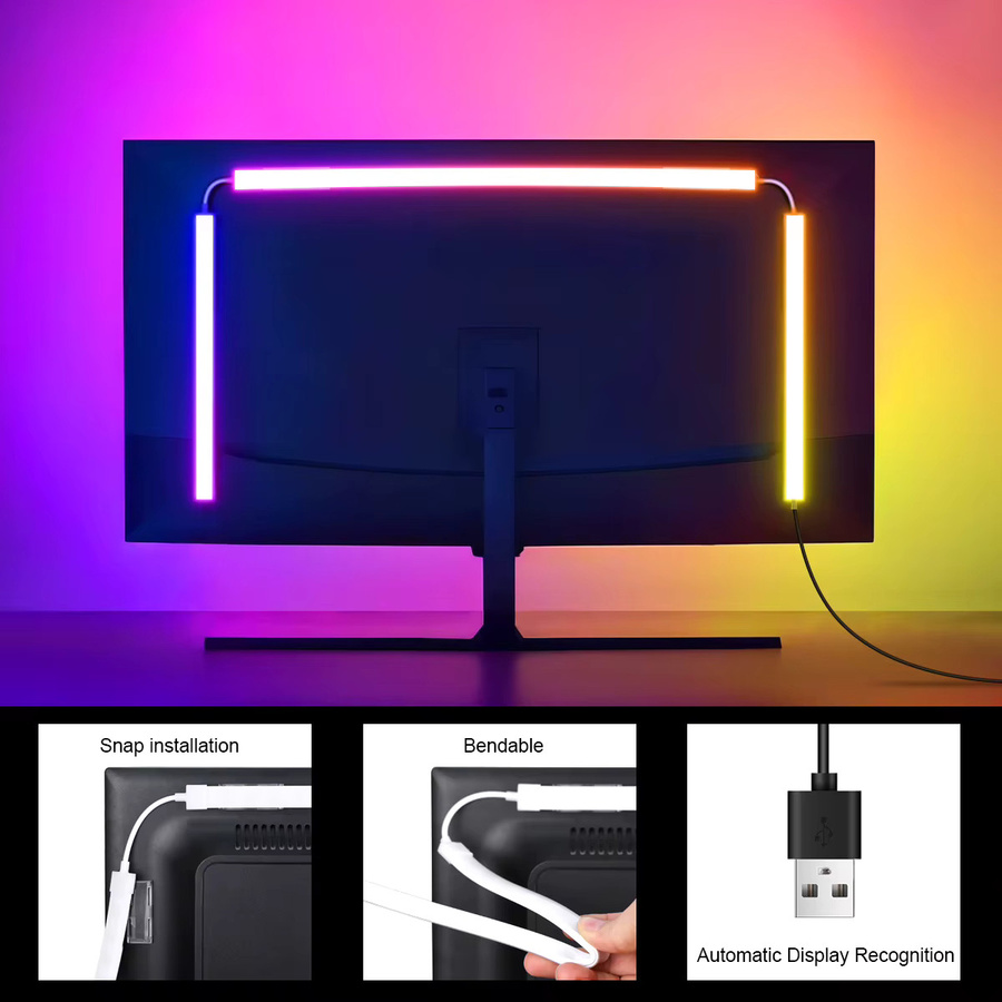 CHNAITEKE RGBIC Monitor Ambilight LED Hintergrundbeleuchtung für PC und TV mit USB-Anschluss und Software-Steuerung, Multicolour - Bild 3