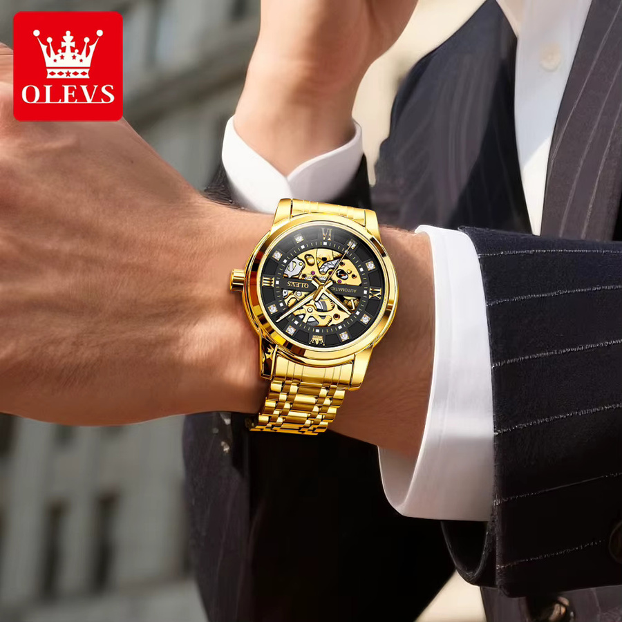 OLEVS Armbanduhr Automatik, Edelstahl, Gold, Herren - Bild 4