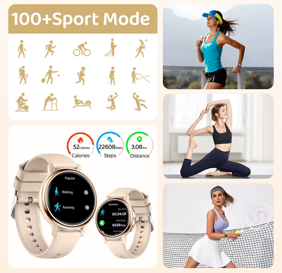 LIGE Smartwatch, 1,26 Zoll, AMOLED, Silikon, Schwarz, Damen - Bild 4