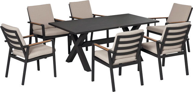 Outsunny Gartenmöbel-Set für 6 Personen mit Tisch und 6 Stühlen aus Aluminium in Schwarz Grau, B/T/H: 175 x 92,5 x 73 cm - Bild 1