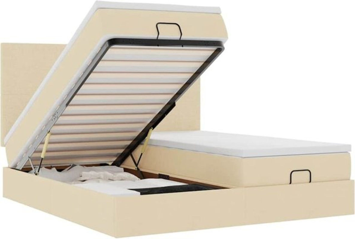 vidaxl Ottoman Polsterbett mit Matratze in Beige aus Stoff und Metall, B/T/H: 200 x 200 x 128 cm - Bild 1