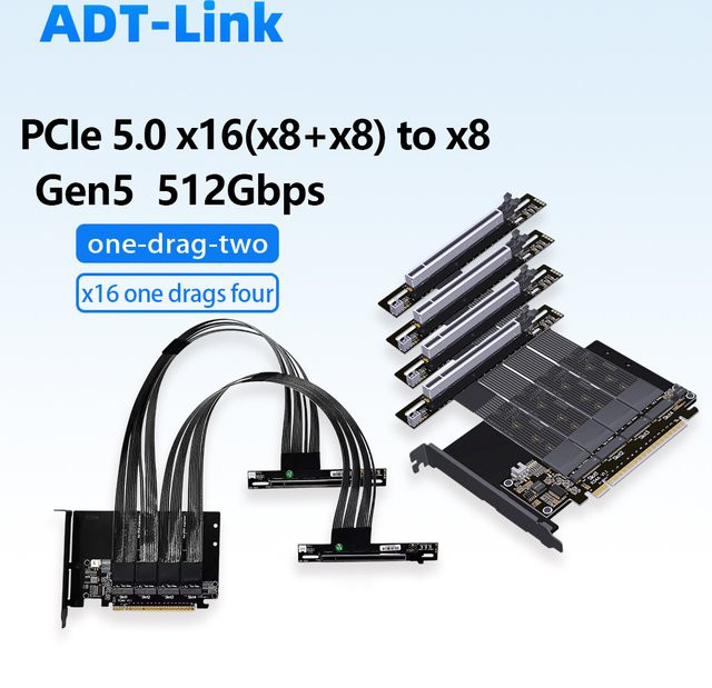 ADT-Link PCIe 5.0 X16 M.2 NVMe zu X8 Splitting-Verlängerungskabel Gen5 512Gbps in Schwarz - Bild 1