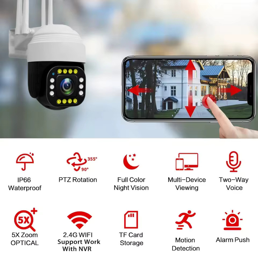 Tuya WLAN PTZ-Außenkamera mit 5MP Auflösung, 10-fach Zoom, Vollfarb-Nachtsicht und Bewegungserkennung in Weiß - Bild 5