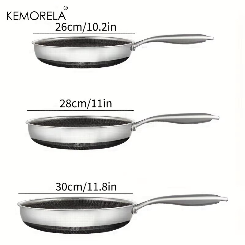 KEMORELA Wok-Pfanne aus Edelstahl 316 in Silber, dreilagige Wabenpfanne für alle Herdarten - Bild 6