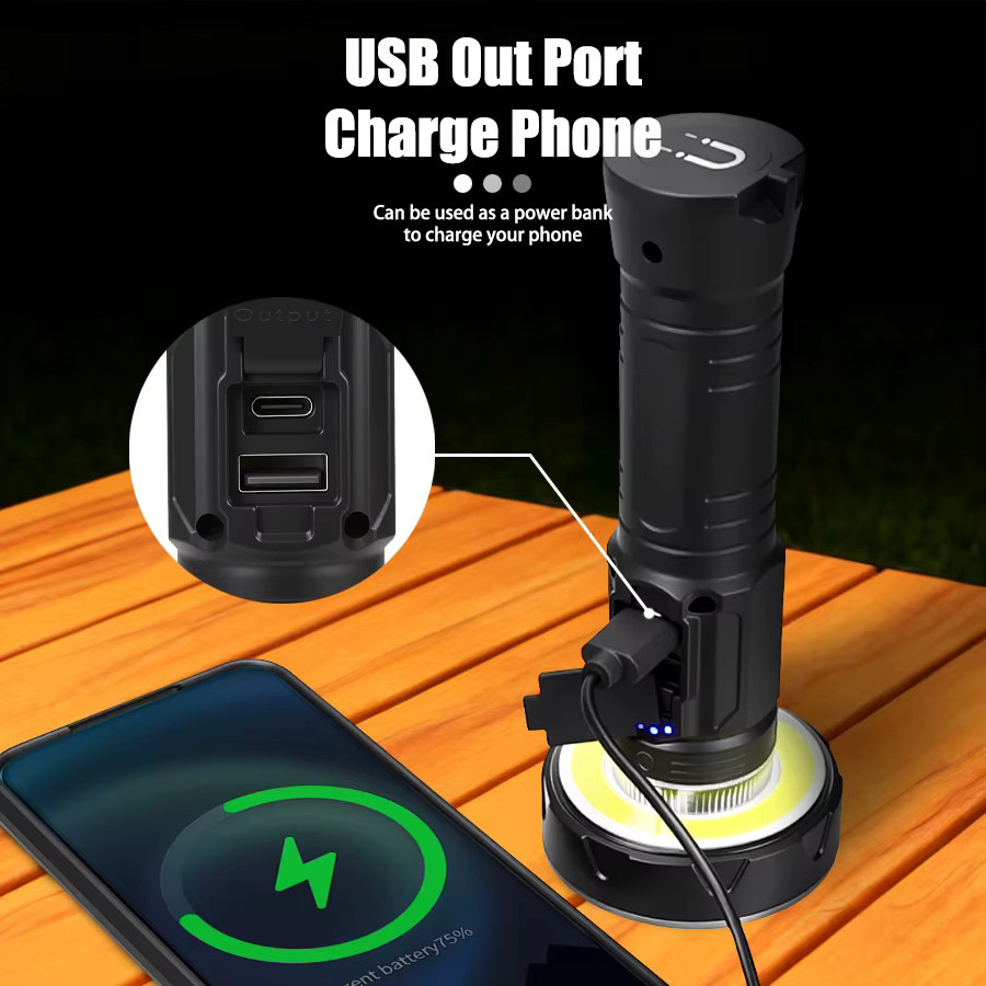 USB wiederaufladbare LED COB Taschenlampe mit 11 Beleuchtungsmodi und Schwanzmagnet in Schwarz für Outdoor, Camping und Notfälle - Bild 3