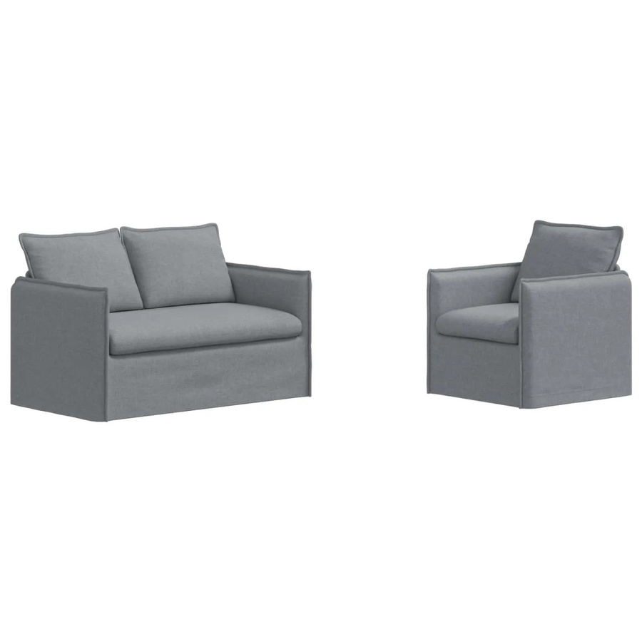 vidaXL Sofa 2-teiliges Set Hellgrau mit Stoffbezug und Metallrahmen B/T/H: 136 x 82 x 85 cm und 75 x 82 x 85 cm - Bild 2