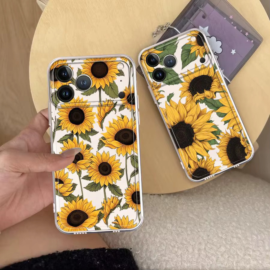 Transparente Handyhülle mit Sonnenblumenmuster für Apple iPhone Modelle - Bild 5