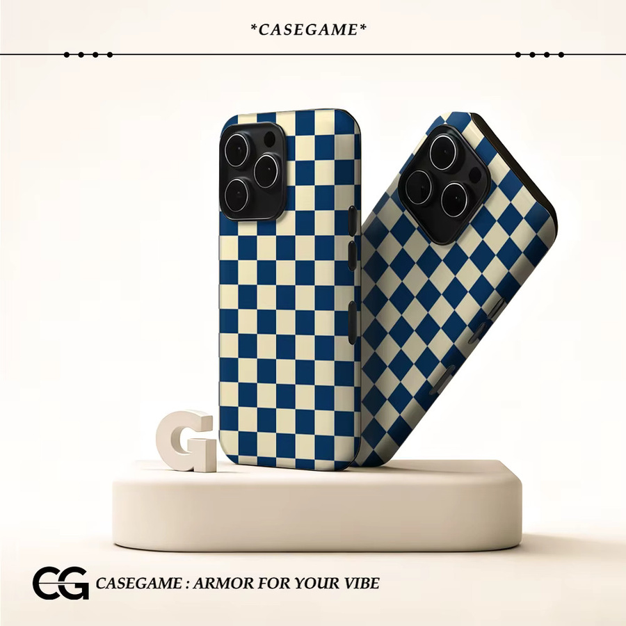 Potdemiel Handyhülle Navy Checker Weave für iPhone 17 16 15 14 13 12 11 Pro Max Plus mit doppelschichtiger Rückseite in Blau - Bild 2