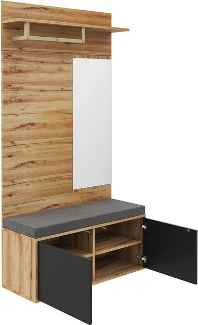 okwish Garderoben-Set mit Sitzbank und Spiegel in Natur, modern gestaltet für deinen Flur, B/T/H: 100 x 38 x 190 cm - Bild 1