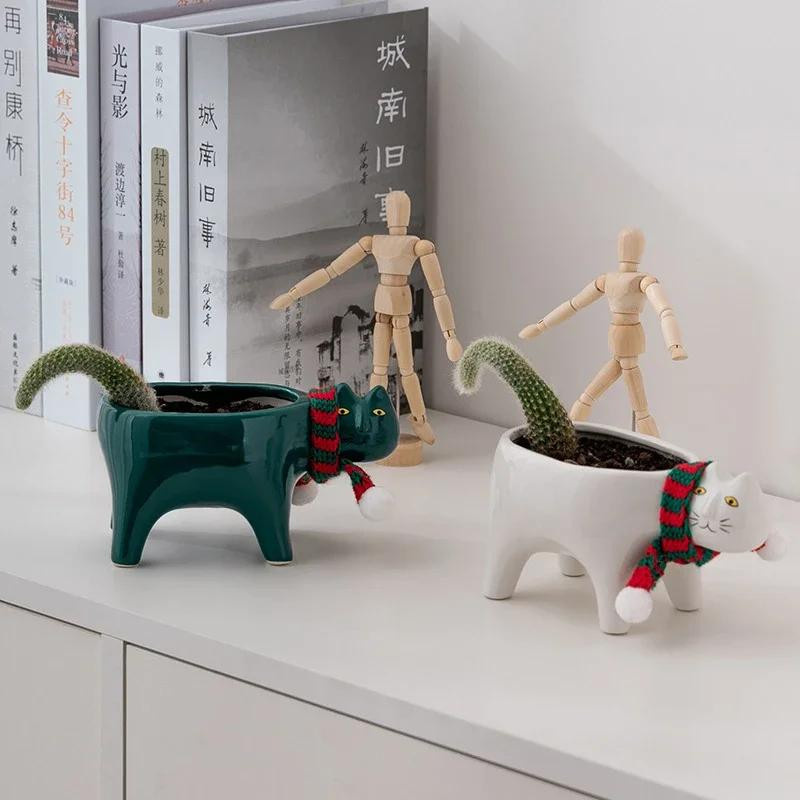 Katzenförmiger Keramik-Blumentopf von Yiran Furniture für Tischdekoration und Pflanzen - Bild 3