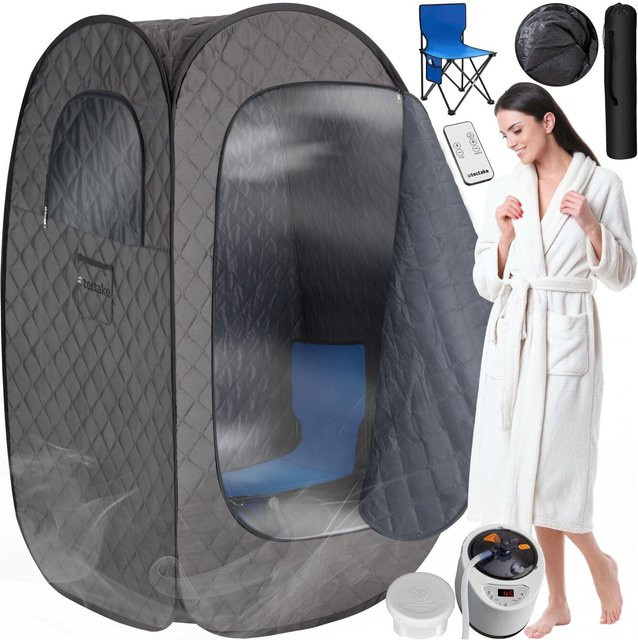tectake Mobile Dampfsauna Thermaluxe mit 2 l Dampfgenerator, 1000 W, 15 Temperaturstufen und Timerfunktion, Dunkelgrau Schwarz, B/T/H: 84 x 84 x 145 cm - Bild 1