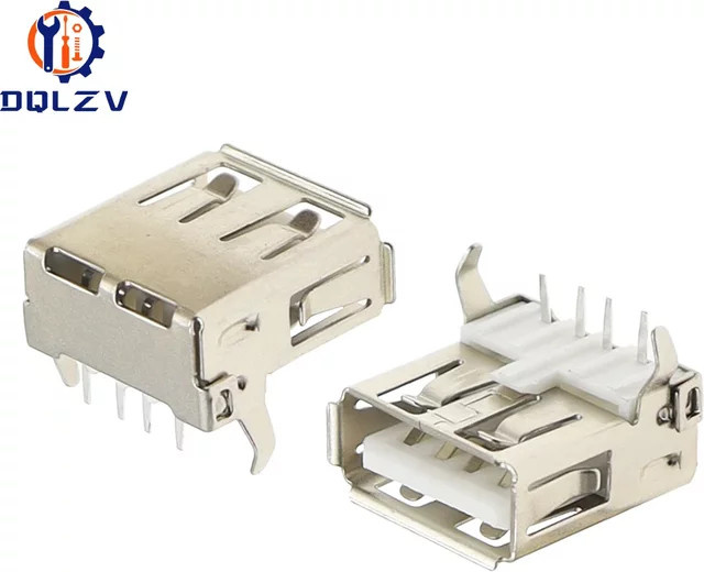 DQLZV USB 2.0 Typ A Buchse, rechtwinklig, 4Pin DIP Lötanschluss für PCB, Silber - Bild 1