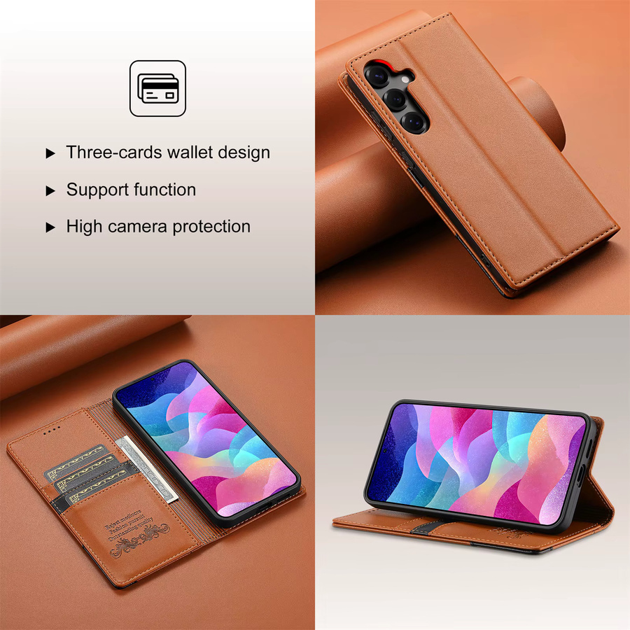 Magnetische Leder Brieftasche als Flip Case für Samsung Galaxy A56 A36 A26 A16 A17 A06 A55 A35 A25 A54 A34 A15 5G A14 A07 A71 A53 in Braun - Bild 2