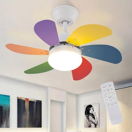 NETTLIFE Leiser Deckenventilator mit 6 Flügeln, E27 Fassung, Fernbedienung und Timer, Mehrfarbig, Durchmesser: 75 cm