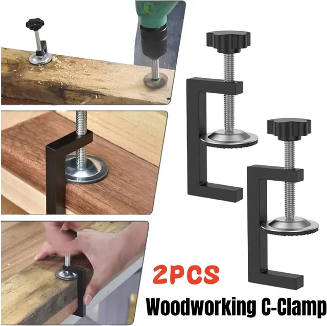 2er-Set tragbare C-Klemmen für die Holzbearbeitung in Schwarz, verstellbare C-Typ-Hardware-Vorrichtung für Schrankinstallationen und Schubladenbefestigung, Spannweite 10–57 mm - Bild 1
