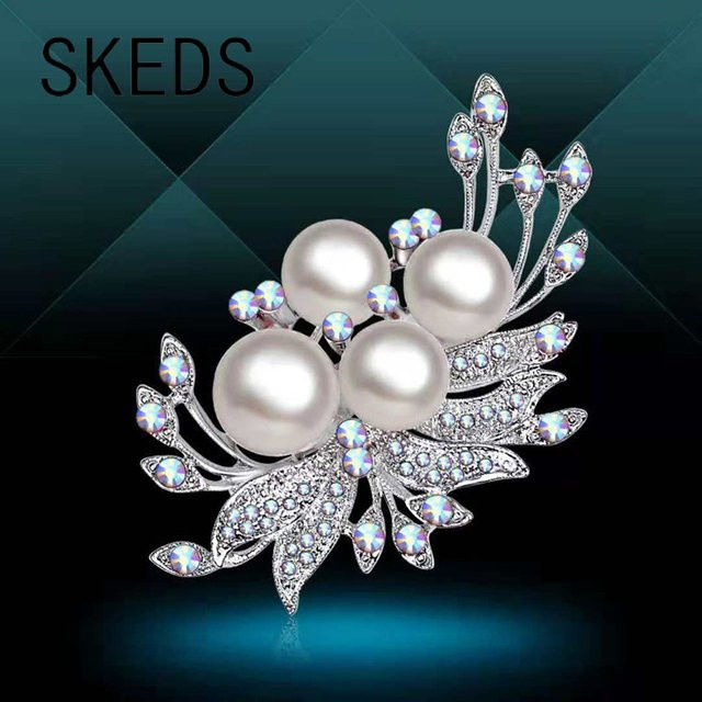 SKEDS Brosche, Perle, Kristall, Silber, Damen - Bild 1
