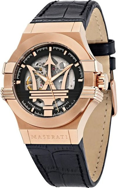 Maserati Herrenuhr Automatik, Edelstahl, Leder, 42 mm, Schwarz, 10 ATM - Bild 1
