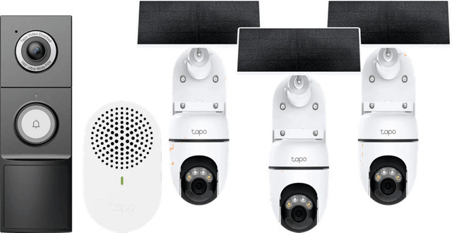 TP-Link Tapo C610 Solar Kit 3er-Pack mit D235 Smart Battery und Wired Doorbell, Weiß, Wi-Fi - Bild 1