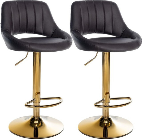 CLP 2er Set Barhocker Milet höhenverstellbar mit Lehne aus Kunstleder und Metallgestell in Gold/Braun