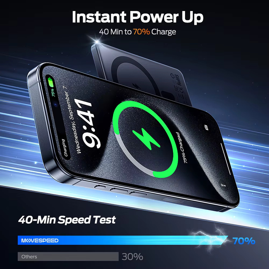 MOVESPEED S10 Slim Magnetic Power Bank 10000 mAh PD20W Tragbares Ladegerät Drahtloser externer Akku für iPhone und Samsung in Grau - Bild 4