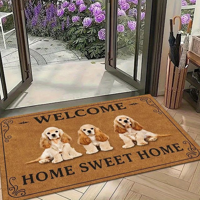 VIKAMA Willkommens-Fußmatte mit Cocker Spaniel-Motiv, rutschfest und schmutzfangend, braun, Rechteckig - Bild 1