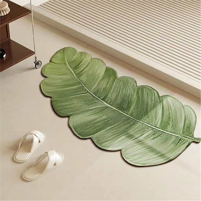 VIKAMA Teppich mit tropischem grünem Blattmuster, rutschfest und wasserabsorbierend, ideal für Badezimmer, Küche oder Eingangsbereich, Farbe: Grün - Bild 1