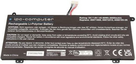 IPC-Computer Notebook-Akku 40071698 mit 7,60V und 6000 mAh - Bild 1