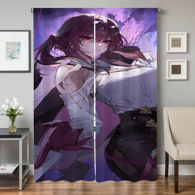 2er-Set Fensterküchenvorhänge mit Grafikdesign in Lila für Wohnzimmer und Schlafzimmer, Breite: 50 cm, Höhe: 70 cm - Bild 1