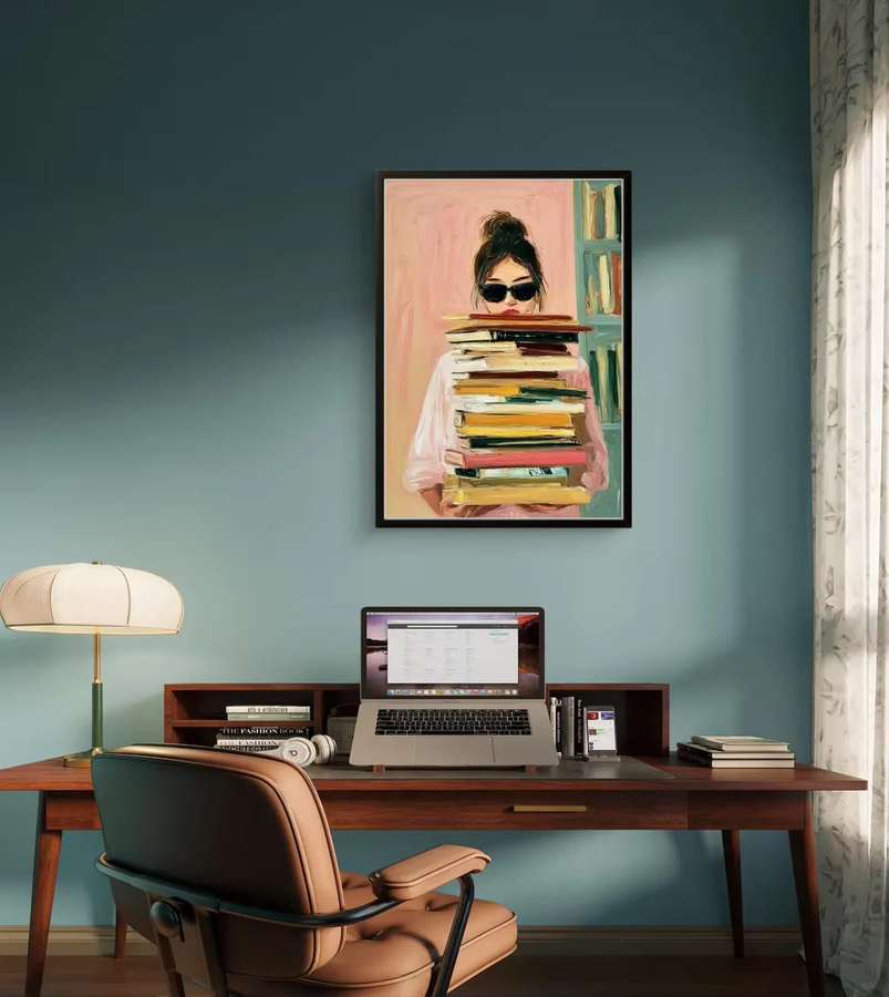 Wandkunst-Druck Buchliebhaber mit Sonnenbrille in Rosa als Paper Poster - Bild 3