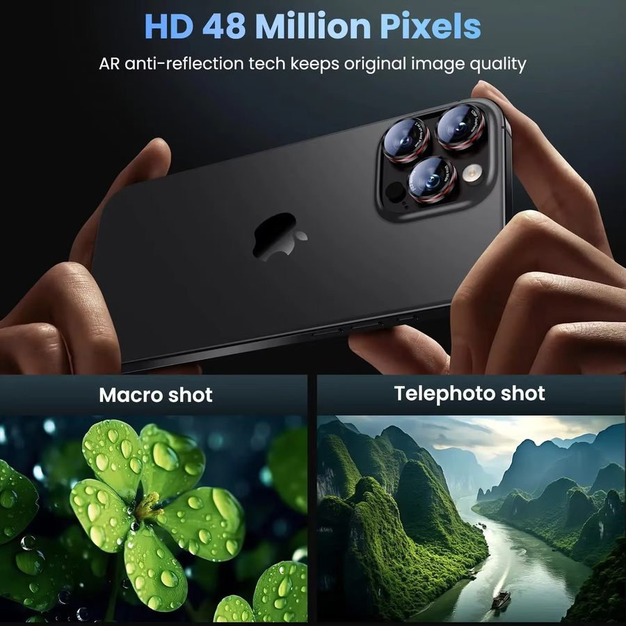 Kratzfeste HD-Objektivschutzfolie aus gehärtetem Glas für iPhone 17 Pro Max, iPhone 16 und iPhone 15 Plus, transparent/schwarz - Bild 3