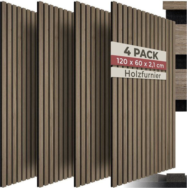 tectake Akustikpaneele Eiche dunkel aus MDF und Echtholzfurnier, B: 60 cm, H: 120 cm, T: 2,1 cm - Bild 1