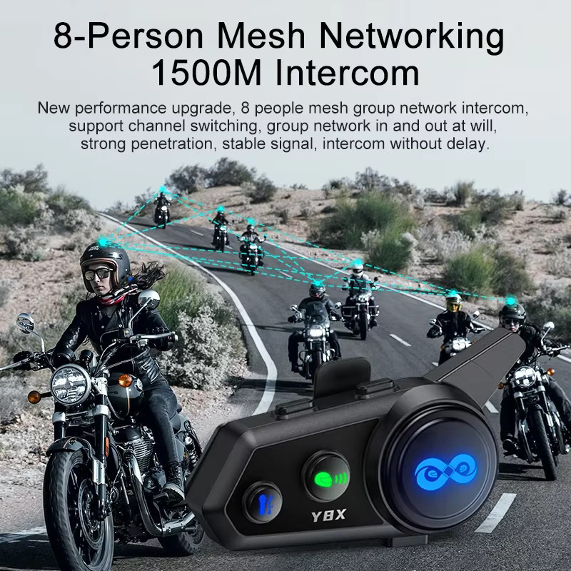 XINOWY Y8X Motorrad Helm Bluetooth Intercom Headset in Schwarz mit 500m Reichweite, IP56 wasserdicht und staubgeschützt, inklusive Musikwiedergabe und Sprachassistent - Bild 3