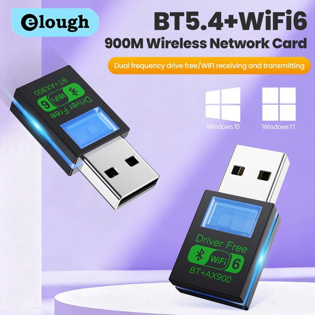 Elough WiFi 6 AX900 USB-Adapter mit Bluetooth 5.4, Dual-Band 2,4 GHz & 5 GHz Drahtlose Netzwerkkarte für PC und Laptop, Schwarz - Bild 1