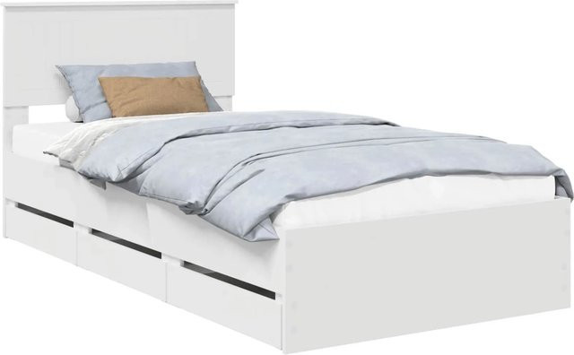 vidaXL Bettrahmen mit Schubladen in Weiß aus Holz, B/T/H: 100 x 200 x 101 cm - Bild 1