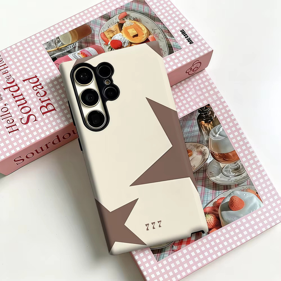 Neutral Star & 777 Muster Handyhülle für Samsung Galaxy S25 Ultra, S24 und S23 Ultra Plus in Beige, stoßfeste Doppelschicht robuste Rückabdeckung - Bild 3