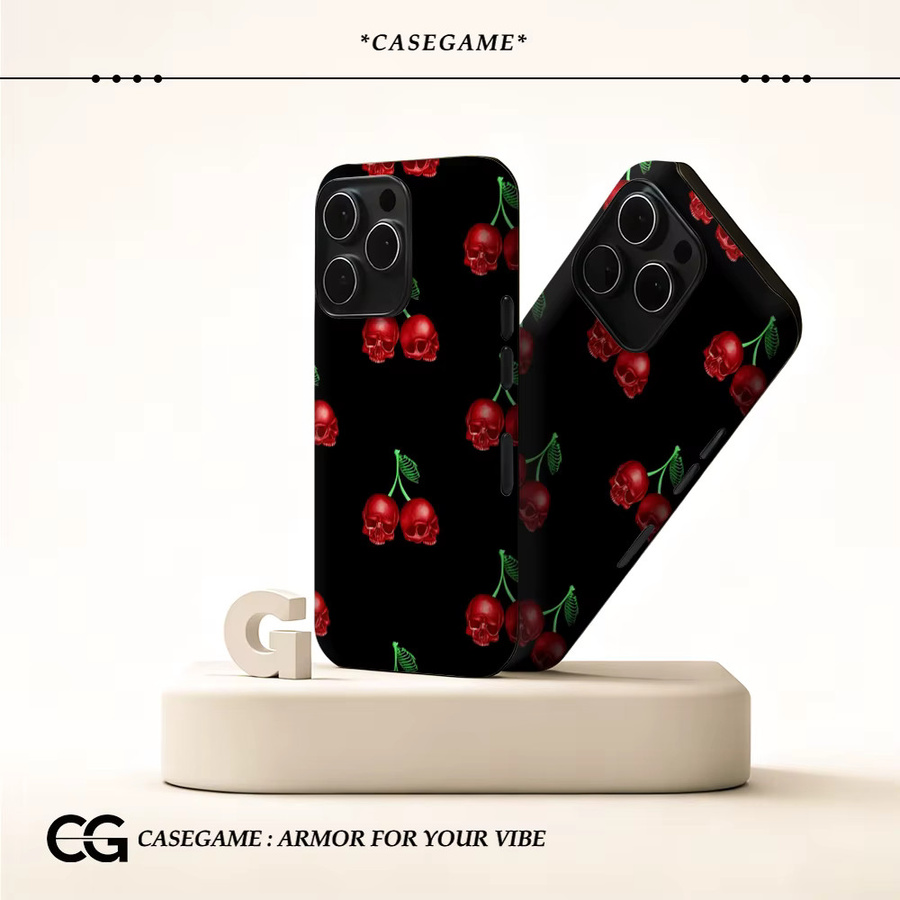 Magnetische Tough Case Handyhülle Gothic Cherry Skulls für iPhone 17 16 15 14 13 Pro Max Plus in Schwarz - Bild 2