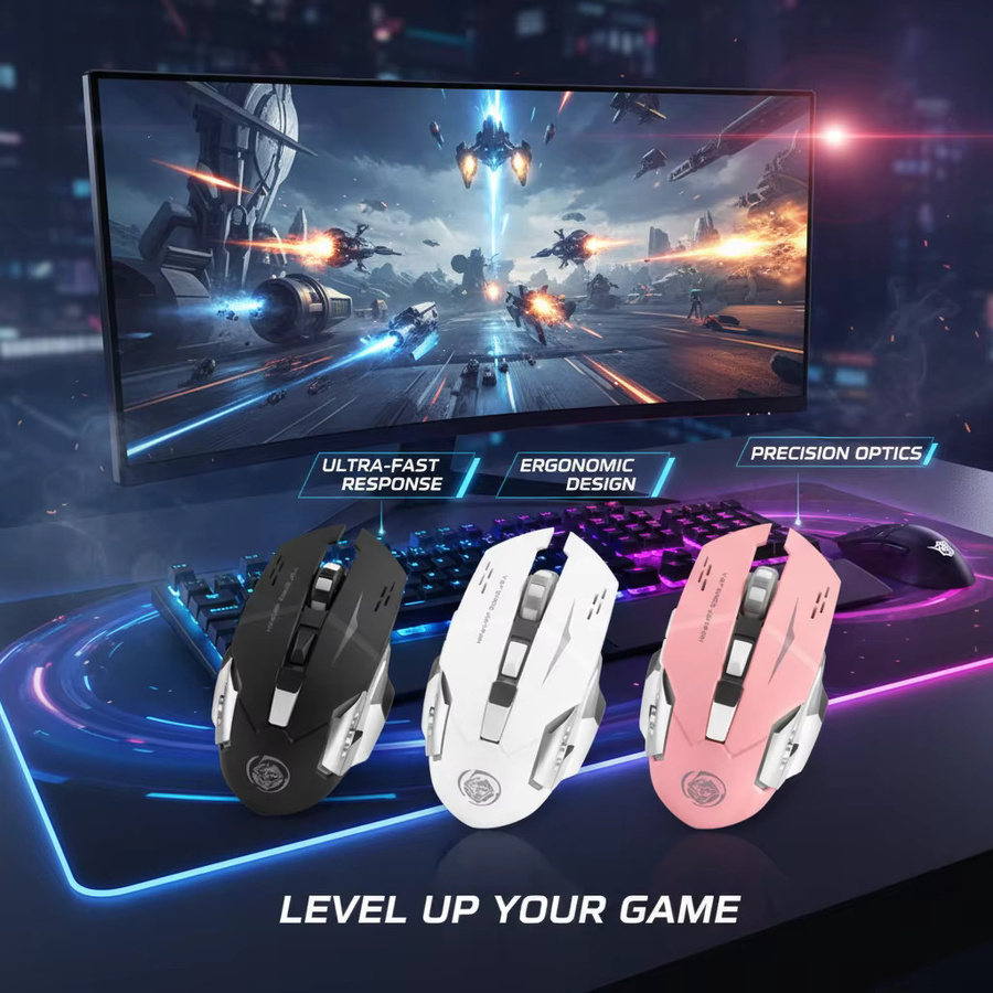 NexusClick kabellose mechanische Maus mit RGB-LED, wiederaufladbare 2,4G Computermaus mit USB-C, ergonomisches Design für PC und Laptop in Blau und Schwarz - Bild 3