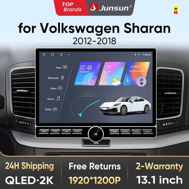 Junsun 13,1 Zoll QLED Wireless CarPlay Android Auto Autoradio für Volkswagen Sharan 2012-2018 in Schwarz mit GPS und DSP - Bild 1