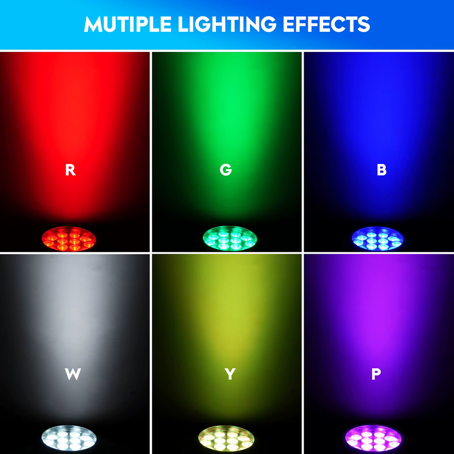 Yiflamefly 4er-Set RGBW LED Par-Scheinwerfer 140W IP65 wasserdicht, DMX Bühnenbeleuchtung für Außenbereich und Party, Schwarz - Bild 3