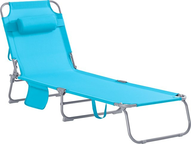 SoBuy Gartenliege OGS35 Blau mit verstellbarer Kopfstütze und Seitentasche aus Textilene und pulverbeschichtetem Stahlrahmen - Bild 1