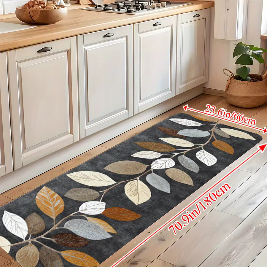 VIKAMA Küchenteppich mit Blattmuster und Farbverlauf in Grau, moderner Läuferteppich für Wohnzimmer, Schlafzimmer und Küche - Bild 2