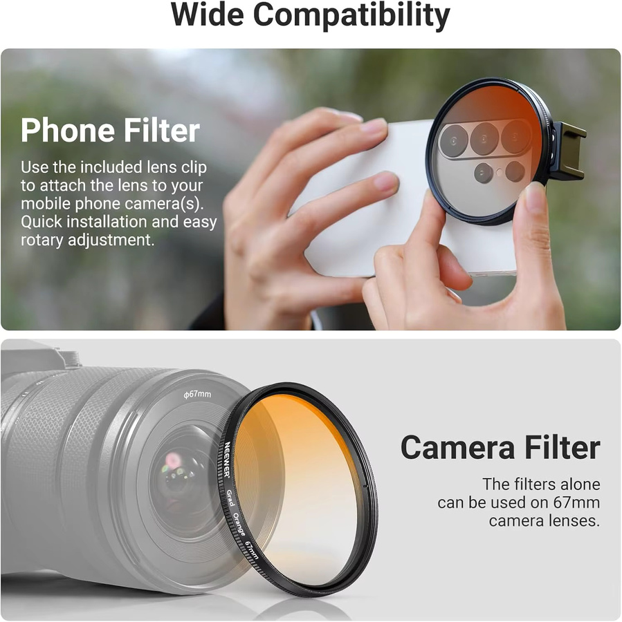 NEEWER 67mm ND-Filter-Set mit Cold Shoe Handyfilter-Clip kompatibel mit iPhone 17 16 und Android Samsung Galaxy S26 Ultra - Bild 3