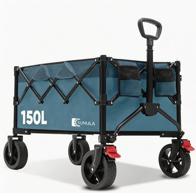 Sunula Bollerwagen faltbar in Blau mit 120 kg Tragkraft aus Stahlrohr und Oxford-Stoff - Bild 1