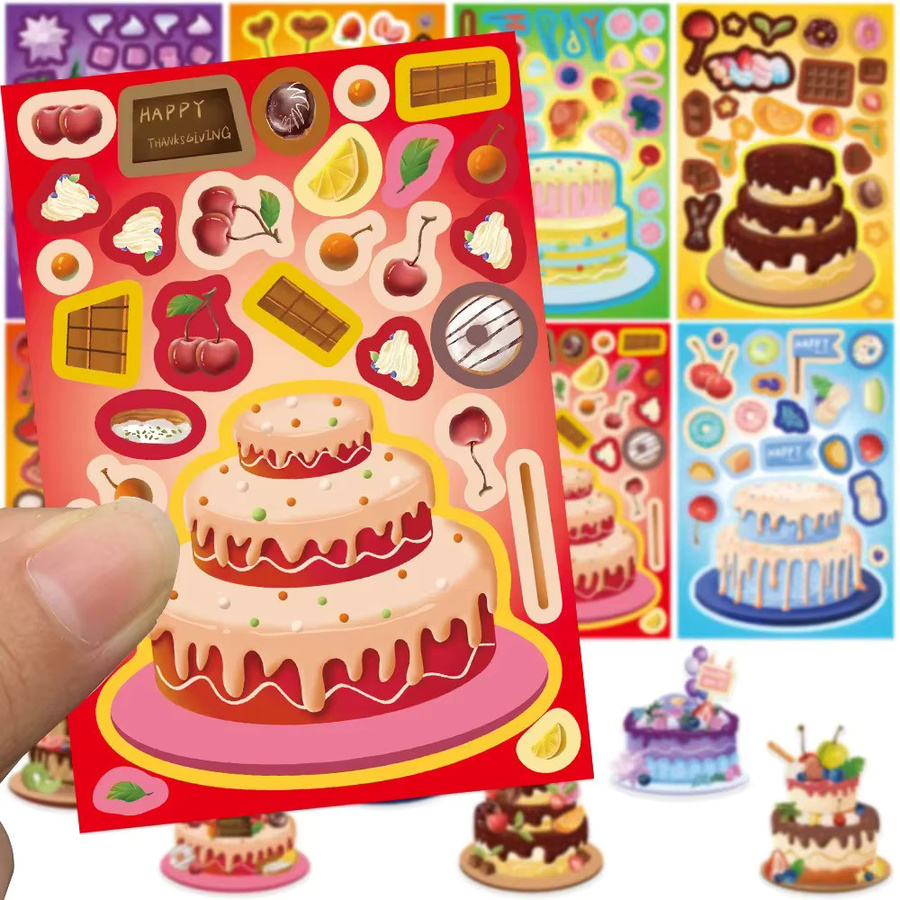 GOGOTU Bunte Cartoon-Kuchen-Gesichter-Puzzle-Aufkleber, 16-teiliges Set - Bild 3
