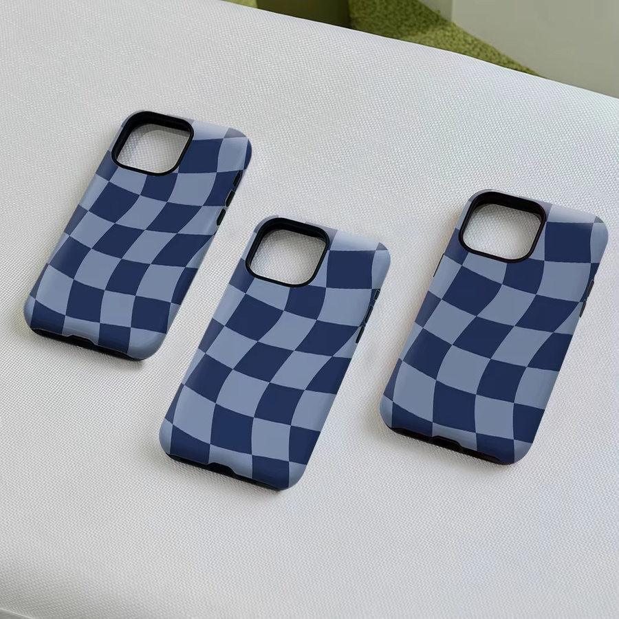 Potdemiel Wellige blaue Schachbrett-Handyhülle für iPhone 17 16 15 14 13 Pro Max Plus mit Magnetfunktion und robustem Doppel-Schutzschicht-Design - Bild 4