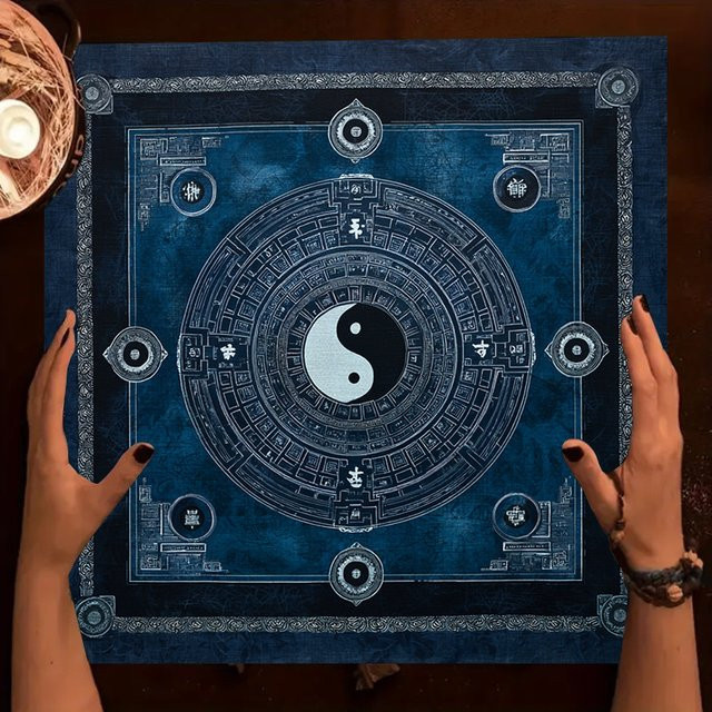 VIKAMA Tischdecke mit Tai Chi Bagua Tarot Motiv in Blau für Altarzeremonien und Yi Jing Wahrsagungen - Bild 1