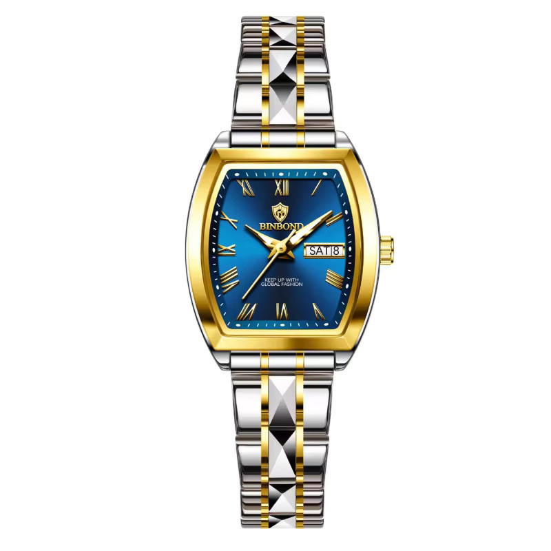 BINBOND Armbanduhr, Analoguhr, Quarz, Edelstahl, Bicolor, Blau, Eckig, Damen - Bild 7